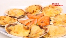 Vieiras con gambas gratinadas al horno