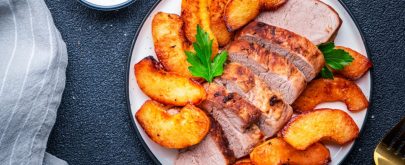 carne asada con manzana y membrillo